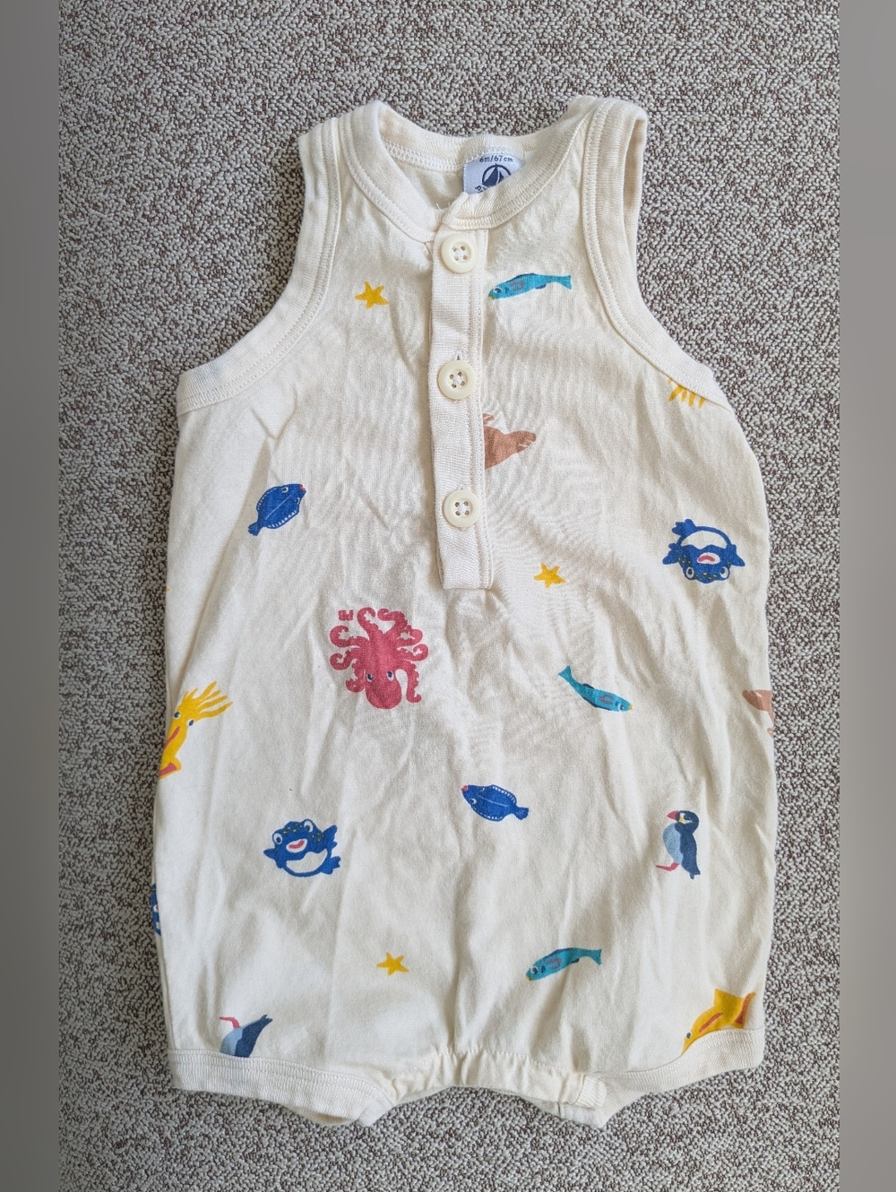 Petit Bateau Cream Baby Romper with Sea Creatures